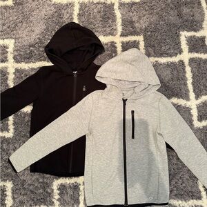 Gap Kids' Hooded Zip-Up Sweatshirt - Gray and Black M(8)